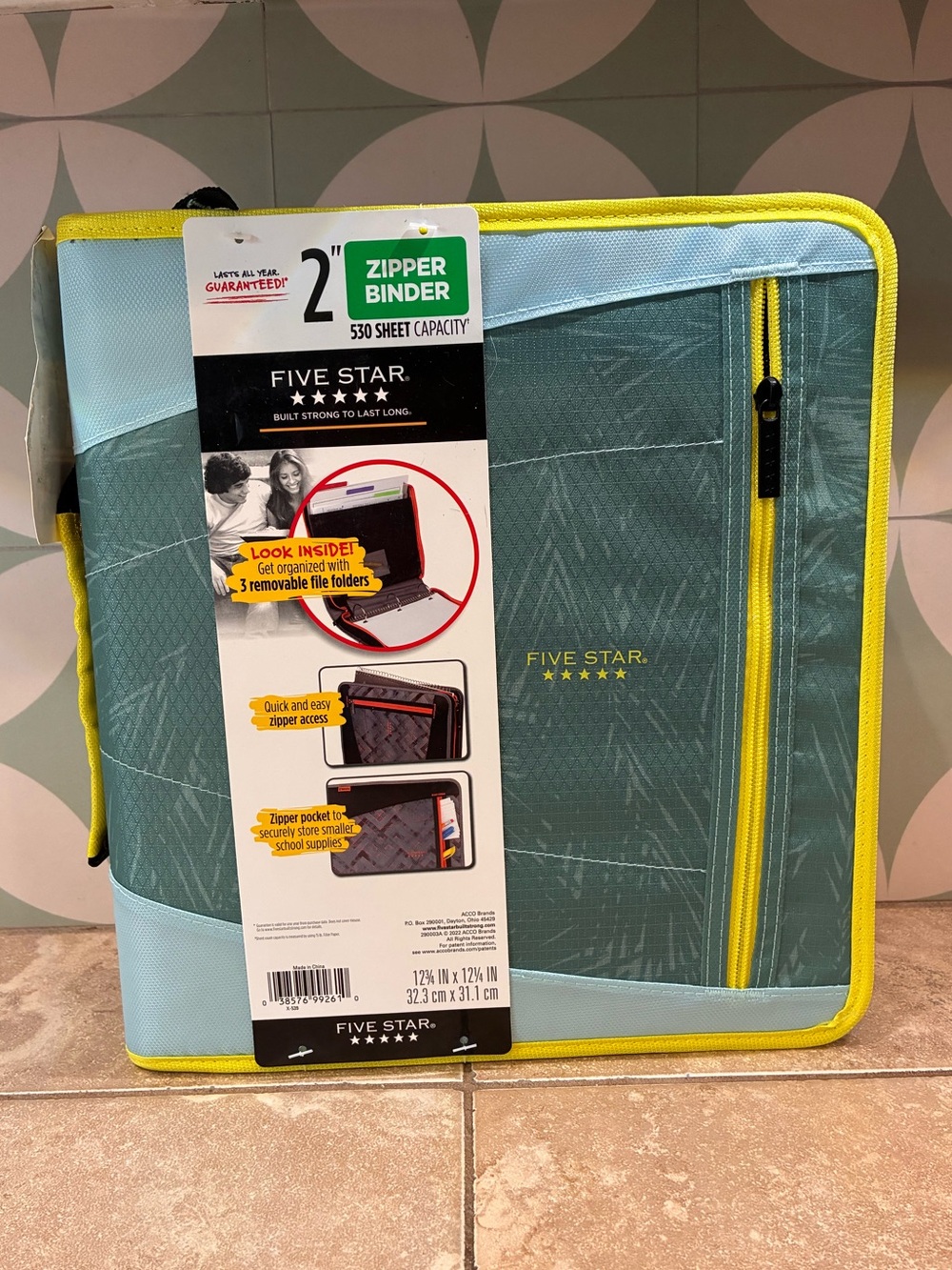 Five Star 2” Zipper Binder 530 Sheet Blue Yellow Organizer NEW
